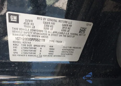 2015 GMC Sierra 2500Hd Denali из США, поврежденный, VIN 1GT120E80FF552178